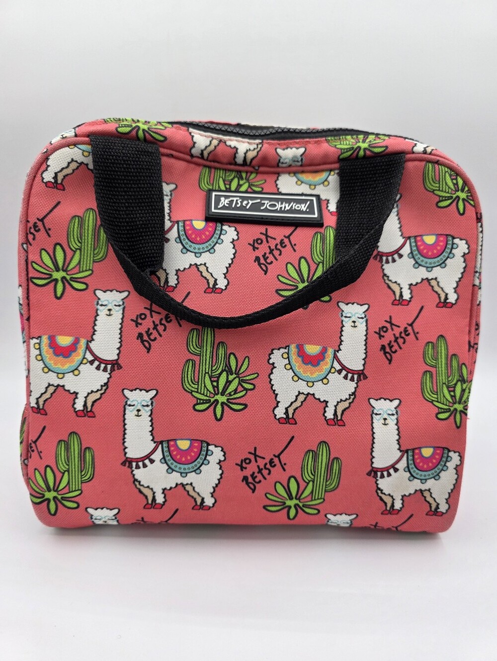 Betsey Johnson Llama Insulated‎ Lunch Bag Pink Cute Travel Tote Cosmetic Case